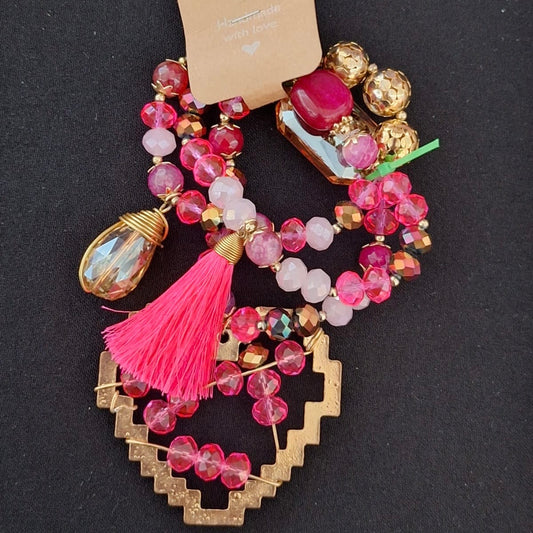 Set de Pulseras - Pink Heart Baño de Oro y Cristales Checos