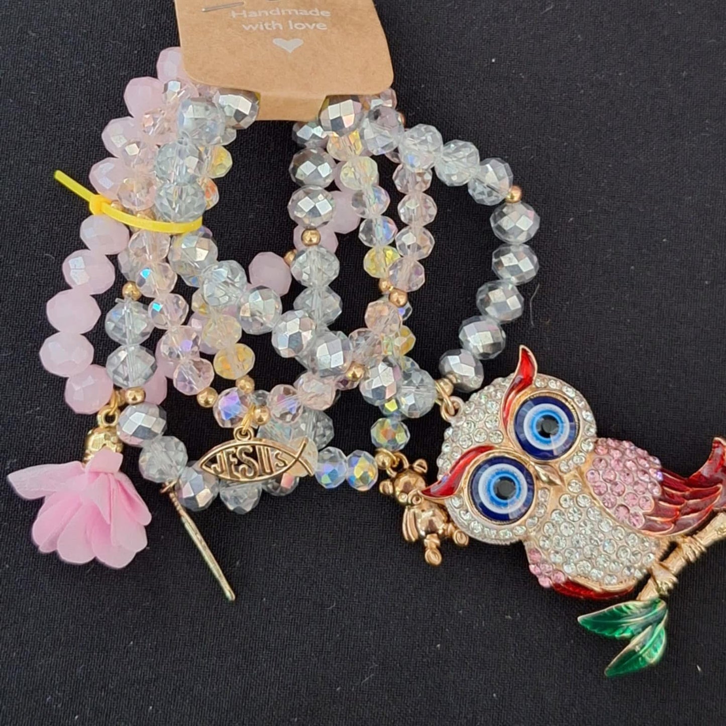 Set de Pulseras- Buho Baño de Oro y Cristal Checo