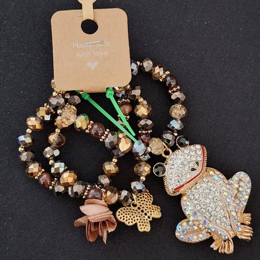 Set de Pulseras - Rana Baño de Oro y Cristal Checo